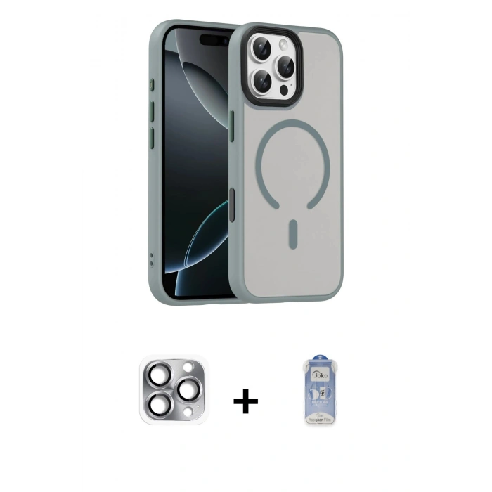 MARSİLYAN™- iPhone 16 Pro Max Kılıf Doruk Form Serisi - Siyah Joko Magic 5D Cam + Pers Alüminyum Kamera Lens - GI