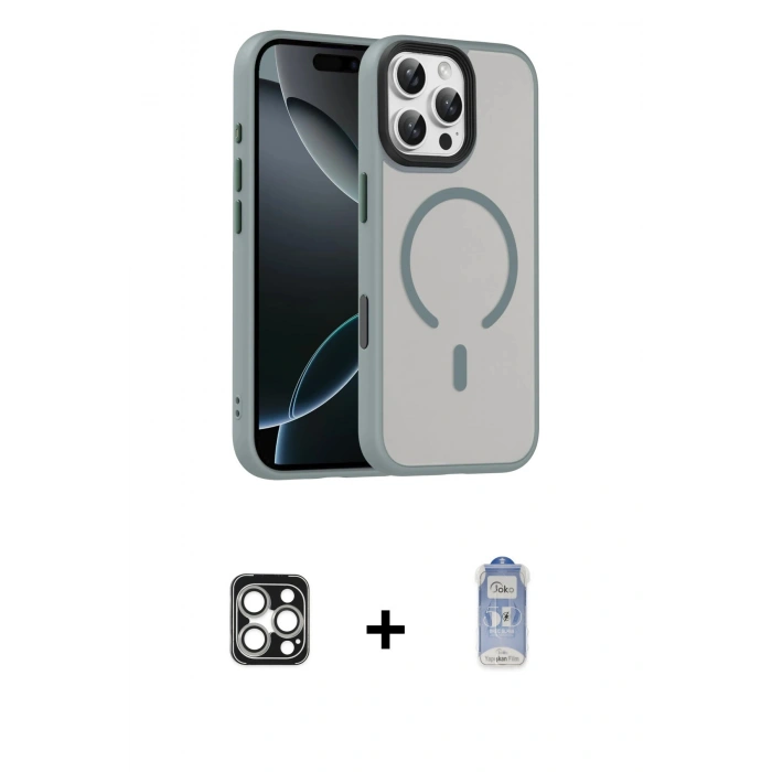 MARSİLYAN™- iPhone 16 Pro Max Kılıf Doruk Form Serisi - Siyah Joko Magic 5D Cam + PVD Metal Kamera Lens - GS