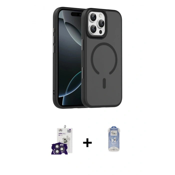 MARSİLYAN™- iPhone 16 Pro Max Kılıf Doruk Form Serisi - Siyah Joko Magic 5D Cam + Bilvis Titan Kamera Lens - TMGI