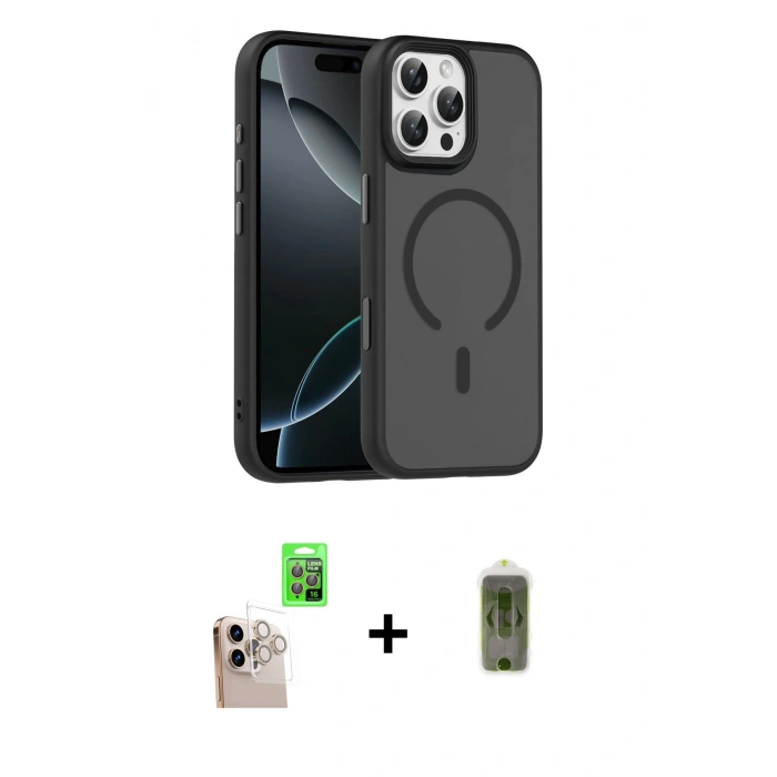 MARSİLYAN™- iPhone 16 Pro Max Kılıf Doruk Form Serisi - Siyah Joko Magic 5D Hayalet Cam + Raze Metal Kamera Lens - NLGY