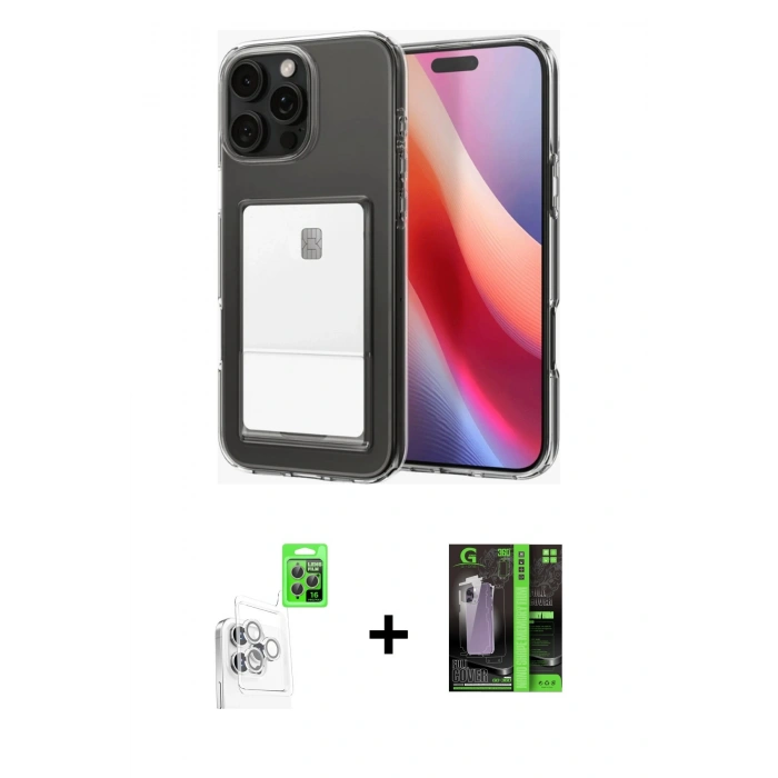 MARSİLYAN™- iPhone 16 Pro Max Kılıf Doruk Klasik Koleksiyonu - Şeffaf 360 Full Body Arka Koruyucu + Raze Metal Kamera Lens - BZ