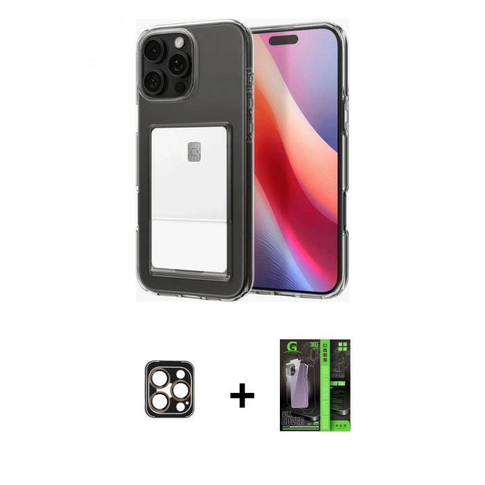 MARSİLYAN™- iPhone 16 Pro Max Kılıf Doruk Klasik Koleksiyonu - Şeffaf 360 Full Body Arka Koruyucu + PVD Metal Kamera Lens - GD