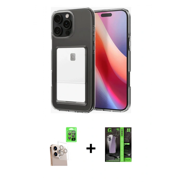 MARSİLYAN™- iPhone 16 Pro Max Kılıf Doruk Klasik Koleksiyonu - Şeffaf 360 Full Body Arka Koruyucu + Raze Metal Kamera Lens - NLGY