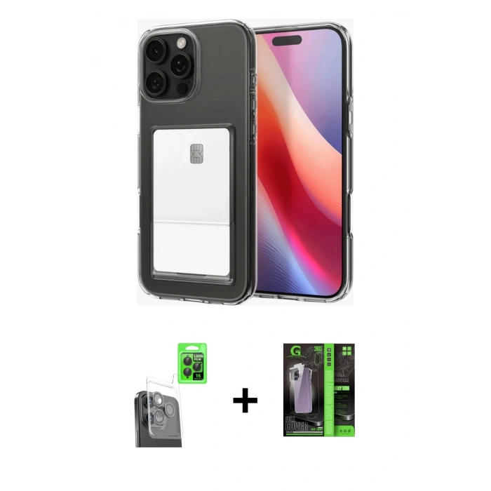 MARSİLYAN™- iPhone 16 Pro Max Kılıf Doruk Klasik Koleksiyonu - Şeffaf 360 Full Body Arka Koruyucu + Raze Metal Kamera Lens - SH