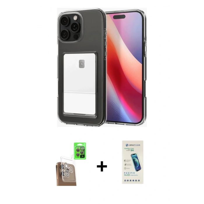 MARSİLYAN™- iPhone 16 Pro Max Kılıf Doruk Klasik Koleksiyonu - Şeffaf Pasifik Cam Ekran Koruyucu + Raze Metal Kamera Lens - CLTM
