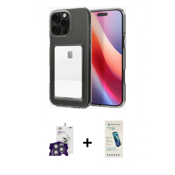 MARSİLYAN™- iPhone 16 Pro Max Kılıf Doruk Klasik Koleksiyonu - Şeffaf Pasifik Cam Ekran Koruyucu + Bilvis Titan Kamera Lens - GS