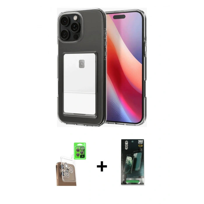 MARSİLYAN™- iPhone 16 Pro Max Kılıf Doruk Klasik Koleksiyonu - Siyah 360 Mat Full Body Arka Koruyucu + Raze Metal Kamera Lens - CLTM