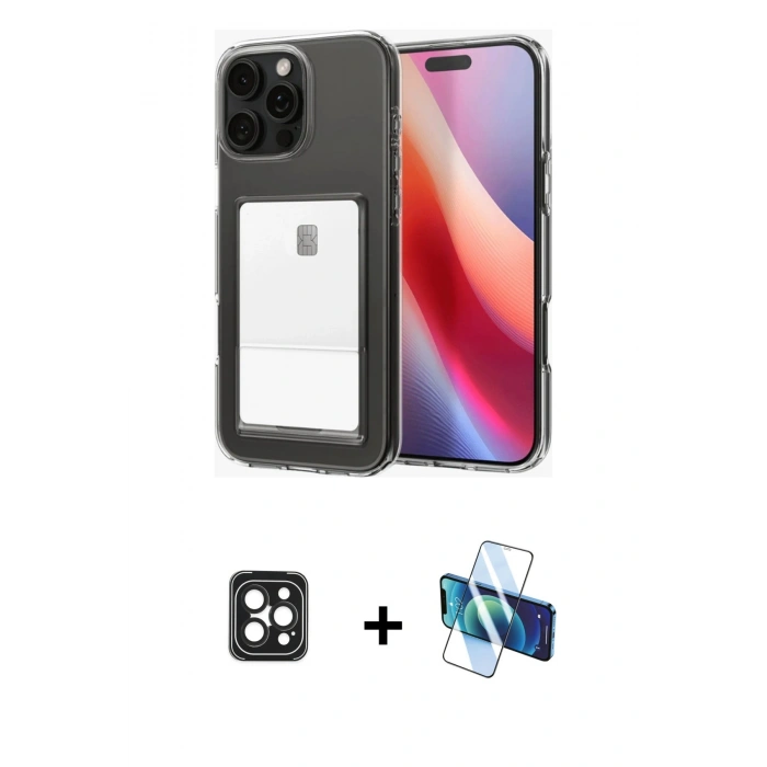 MARSİLYAN™- iPhone 16 Pro Max Kılıf Doruk Klasik Koleksiyonu - Siyah 3D Antistatik Cam Ekran Koruyucu + PVD Metal Kamera Lens - SH