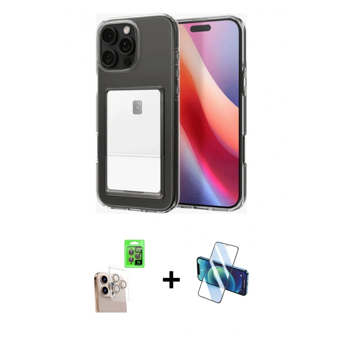 MARSİLYAN™- iPhone 16 Pro Max Kılıf Doruk Klasik Koleksiyonu - Siyah 3D Antistatik Cam Ekran Koruyucu + Raze Metal Kamera Lens - NLGY