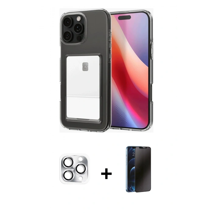 MARSİLYAN™- iPhone 16 Pro Max Kılıf Doruk Klasik Koleksiyonu - Siyah 3D Antistatik Hayalet Cam Ekran Koruyucu + Pers Alüminyum Kamera Lens - GS