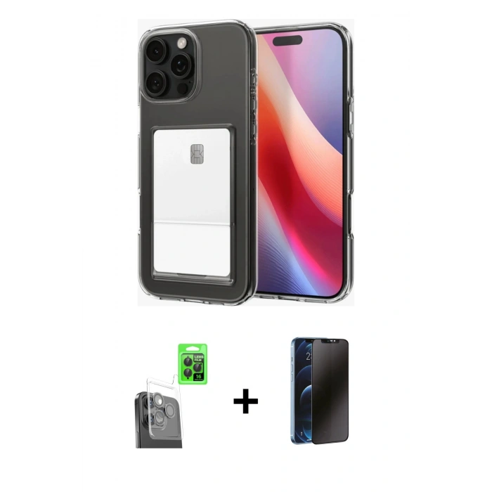 MARSİLYAN™- iPhone 16 Pro Max Kılıf Doruk Klasik Koleksiyonu - Siyah 3D Antistatik Hayalet Cam Ekran Koruyucu + Raze Metal Kamera Lens - SH