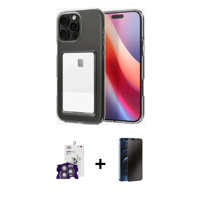 MARSİLYAN™- iPhone 16 Pro Max Kılıf Doruk Klasik Koleksiyonu - Siyah 3D Antistatik Hayalet Cam Ekran Koruyucu + Bilvis Titan Kamera Lens - GS