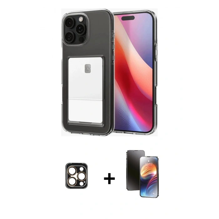 MARSİLYAN™- iPhone 16 Pro Max Kılıf Doruk Klasik Koleksiyonu - Siyah 3D Antistatik Mat Seramik Nano Ekran Koruyucu + PVD Metal Kamera Lens - GD
