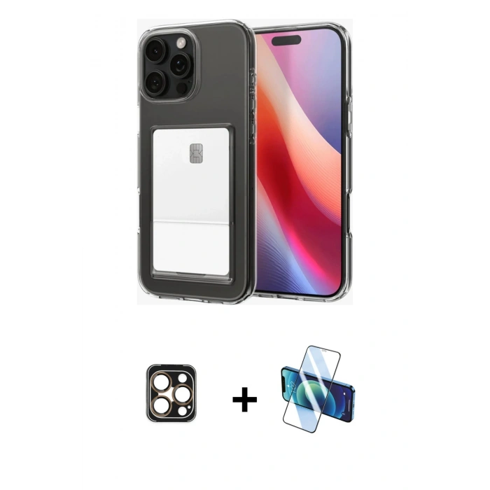 MARSİLYAN™- iPhone 16 Pro Max Kılıf Doruk Klasik Koleksiyonu - Siyah 3D Antistatik Seramik Nano Ekran Koruyucu + PVD Metal Kamera Lens - GD