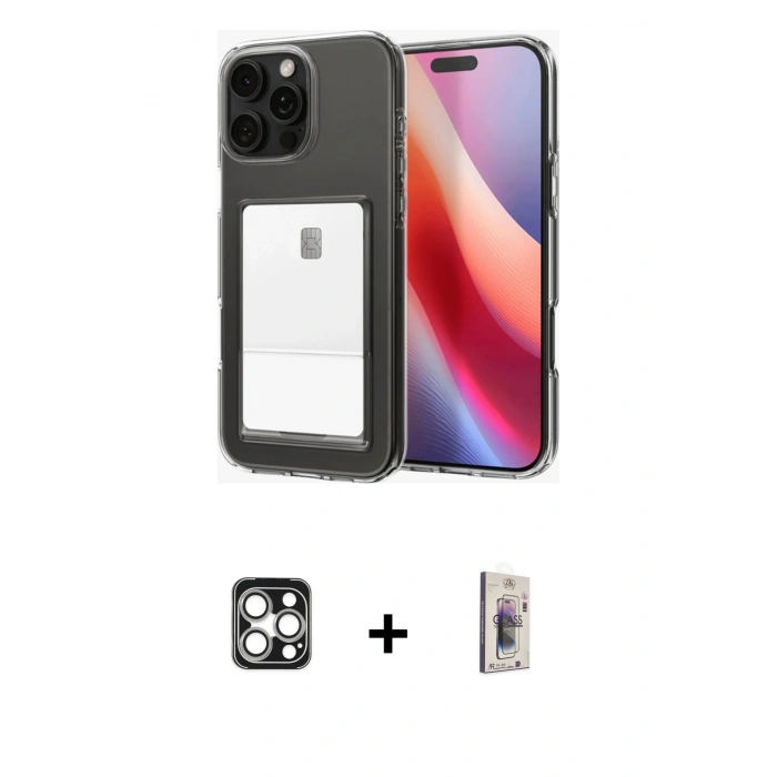 MARSİLYAN™- iPhone 16 Pro Max Kılıf Doruk Klasik Koleksiyonu - Siyah Bilvis 3D Cam Ekran Koruyucu + PVD Metal Kamera Lens - GS