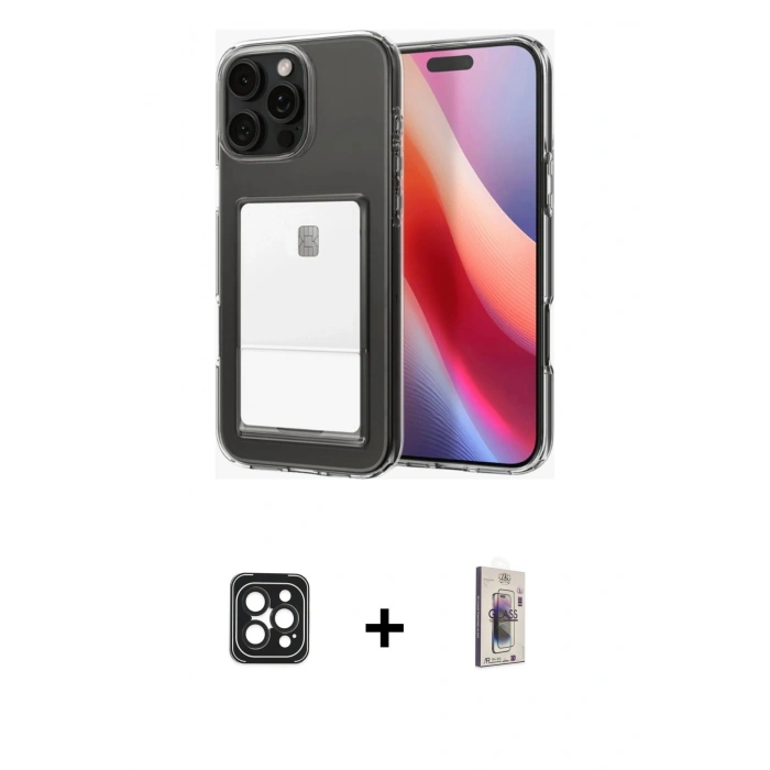MARSİLYAN™- iPhone 16 Pro Max Kılıf Doruk Klasik Koleksiyonu - Siyah Bilvis 3D Cam Ekran Koruyucu + PVD Metal Kamera Lens - SH