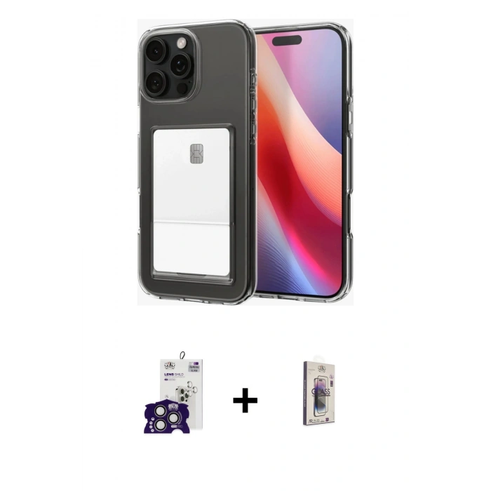 MARSİLYAN™- iPhone 16 Pro Max Kılıf Doruk Klasik Koleksiyonu - Siyah Bilvis 3D Cam Ekran Koruyucu + Titanyum Gri Bilvis Titan Kamera Lens