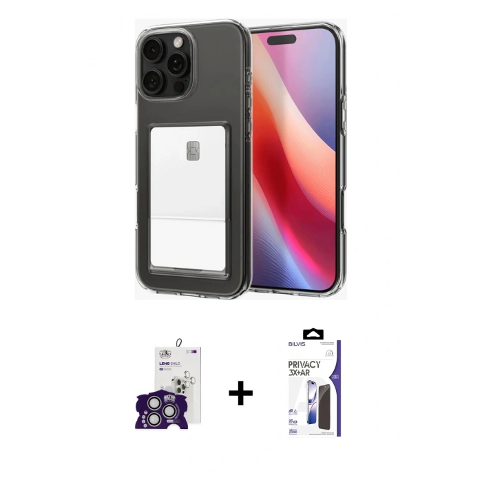 MARSİLYAN™- iPhone 16 Pro Max Kılıf Doruk Klasik Koleksiyonu - Siyah Bilvis 3X AR Hayalet Cam Ekran Koruyucu + Bilvis Titan Kamera Lens - GS