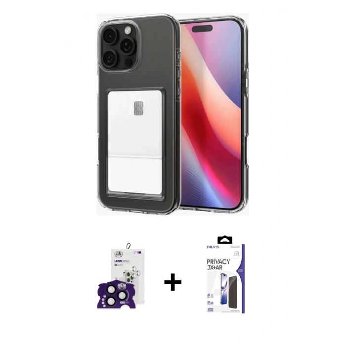 MARSİLYAN™- iPhone 16 Pro Max Kılıf Doruk Klasik Koleksiyonu - Siyah Bilvis 3X AR Hayalet Cam Ekran Koruyucu + Bilvis Titan Kamera Lens - SH