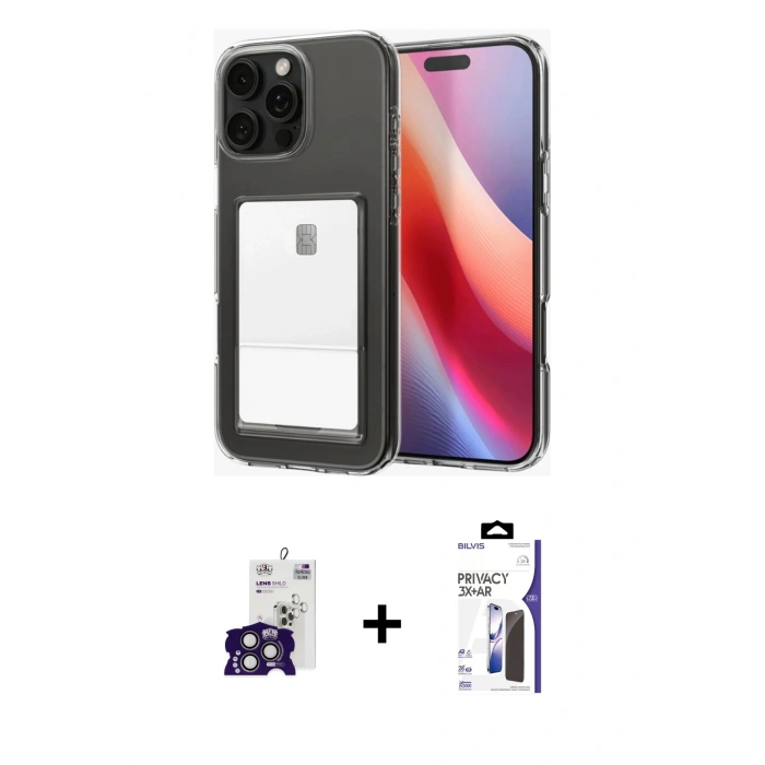 MARSİLYAN™- iPhone 16 Pro Max Kılıf Doruk Klasik Koleksiyonu - Siyah Bilvis 3X AR Hayalet Cam Ekran Koruyucu + Bilvis Titan Kamera Lens - TMGI