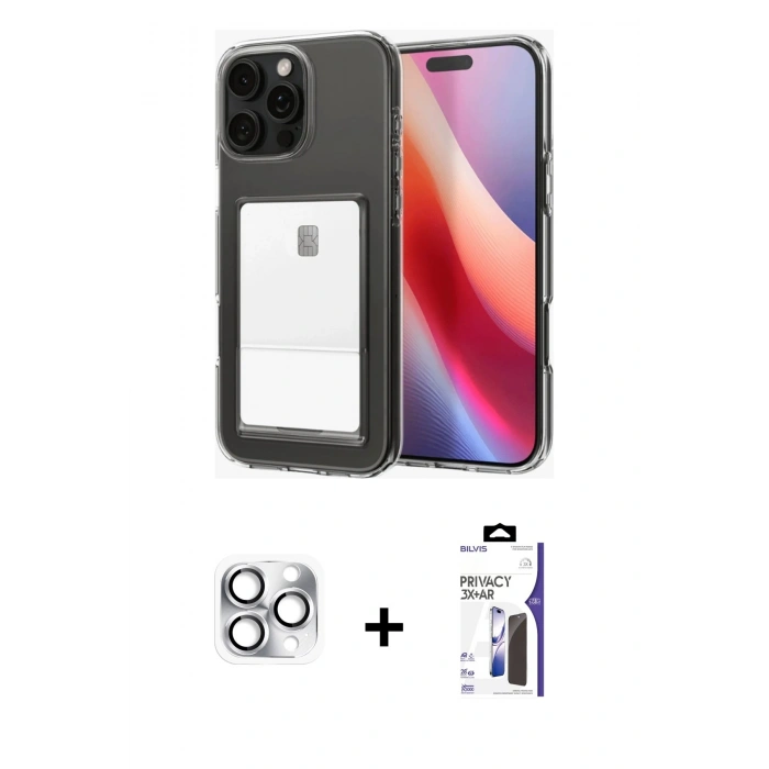 MARSİLYAN™- iPhone 16 Pro Max Kılıf Doruk Klasik Koleksiyonu - Siyah Bilvis 3X AR Hayalet Cam Ekran Koruyucu + Pers Alüminyum Kamera Lens - GS