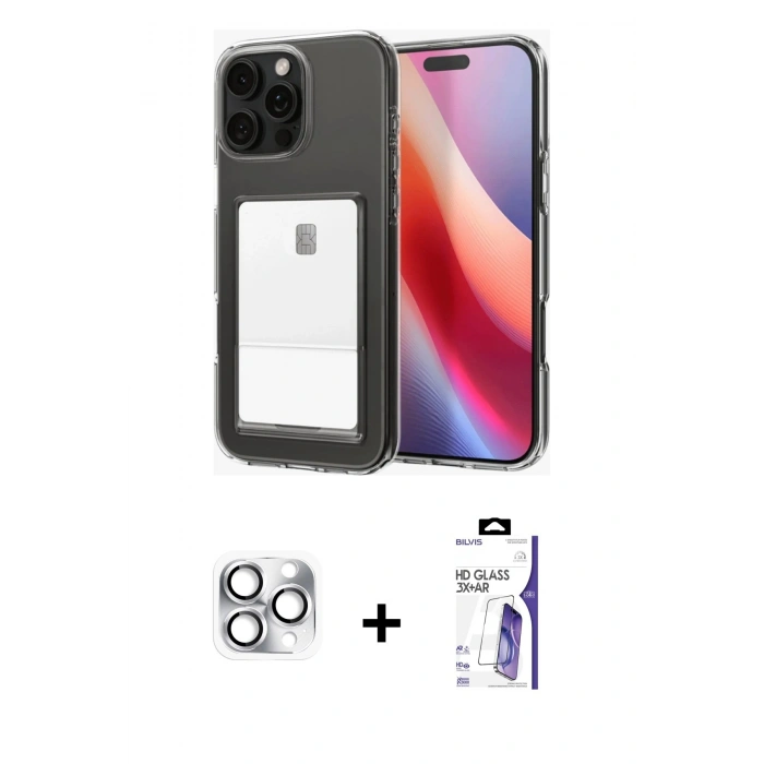 MARSİLYAN™- iPhone 16 Pro Max Kılıf Doruk Klasik Koleksiyonu - Siyah Bilvis 3X AR HD Cam Ekran Koruyucu + Pers Alüminyum Kamera Lens - GS