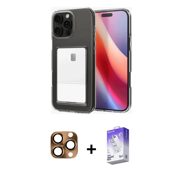 MARSİLYAN™- iPhone 16 Pro Max Kılıf Doruk Klasik Koleksiyonu - Siyah Bilvis 5in1 3D Magic Cam Ekran Koruyucu + Pers Alüminyum Kamera Lens - CLTM