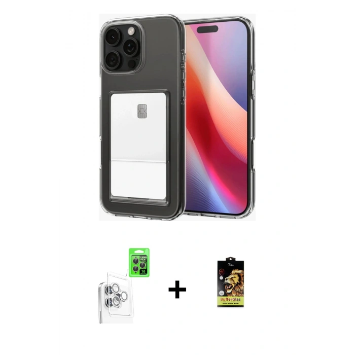 MARSİLYAN™- iPhone 16 Pro Max Kılıf Doruk Klasik Koleksiyonu - Siyah Buffer Cam Ekran Koruyucu + Beyaz Raze Metal Kamera Lens