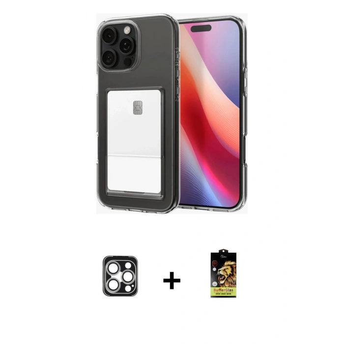 MARSİLYAN™- iPhone 16 Pro Max Kılıf Doruk Klasik Koleksiyonu - Siyah Buffer Cam Ekran Koruyucu + PVD Metal Kamera Lens - GS