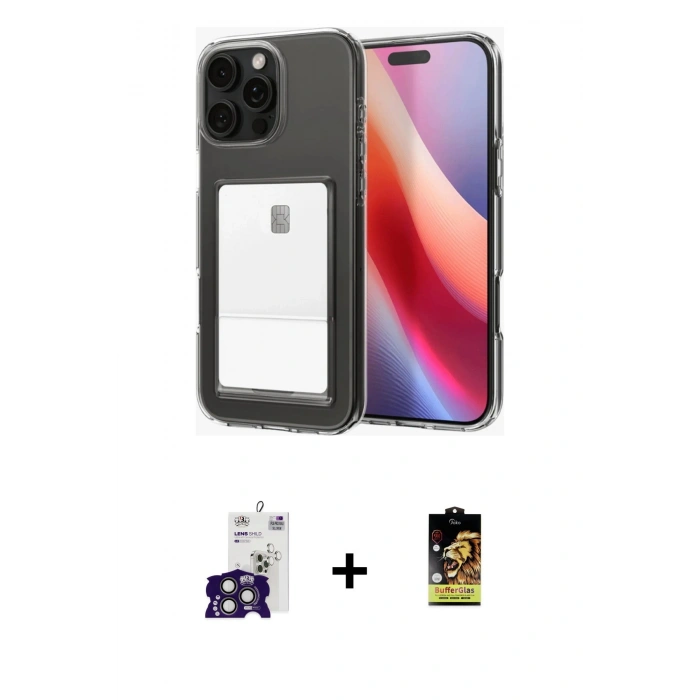 MARSİLYAN™- iPhone 16 Pro Max Kılıf Doruk Klasik Koleksiyonu - Siyah Buffer Cam Ekran Koruyucu + Titanyum Gri Bilvis Titan Kamera Lens