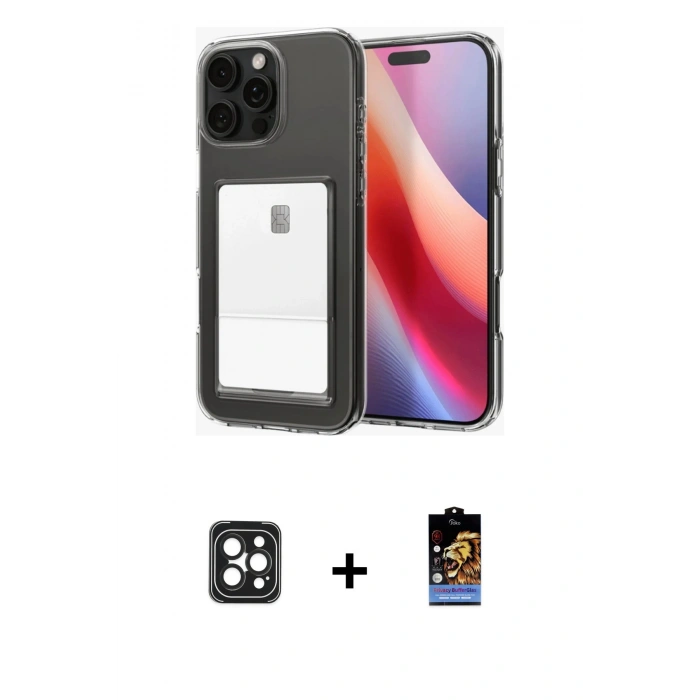 MARSİLYAN™- iPhone 16 Pro Max Kılıf Doruk Klasik Koleksiyonu - Siyah Buffer Hayalet Cam Ekran Koruyucu + PVD Metal Kamera Lens - SH