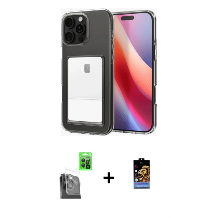 MARSİLYAN™- iPhone 16 Pro Max Kılıf Doruk Klasik Koleksiyonu - Siyah Buffer Hayalet Cam Ekran Koruyucu + Raze Metal Kamera Lens - SH