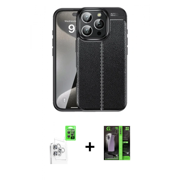 MARSİLYAN™- iPhone 16 Pro Max Kılıf Doruk Klasik Özel Seri - Şeffaf 360 Full Body Arka Koruyucu + Raze Metal Kamera Lens - BZ