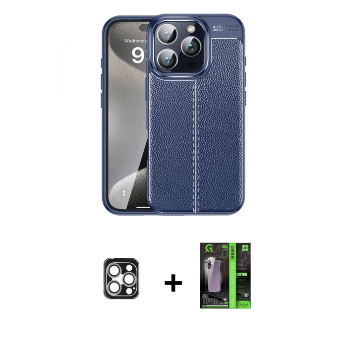 MARSİLYAN™- iPhone 16 Pro Max Kılıf Doruk Klasik Özel Seri - Şeffaf 360 Full Body Arka Koruyucu + PVD Metal Kamera Lens - GS