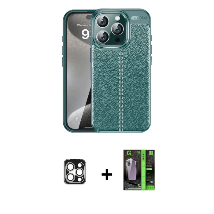 MARSİLYAN™- iPhone 16 Pro Max Kılıf Doruk Klasik Özel Seri - Şeffaf 360 Full Body Arka Koruyucu + PVD Metal Kamera Lens - GS