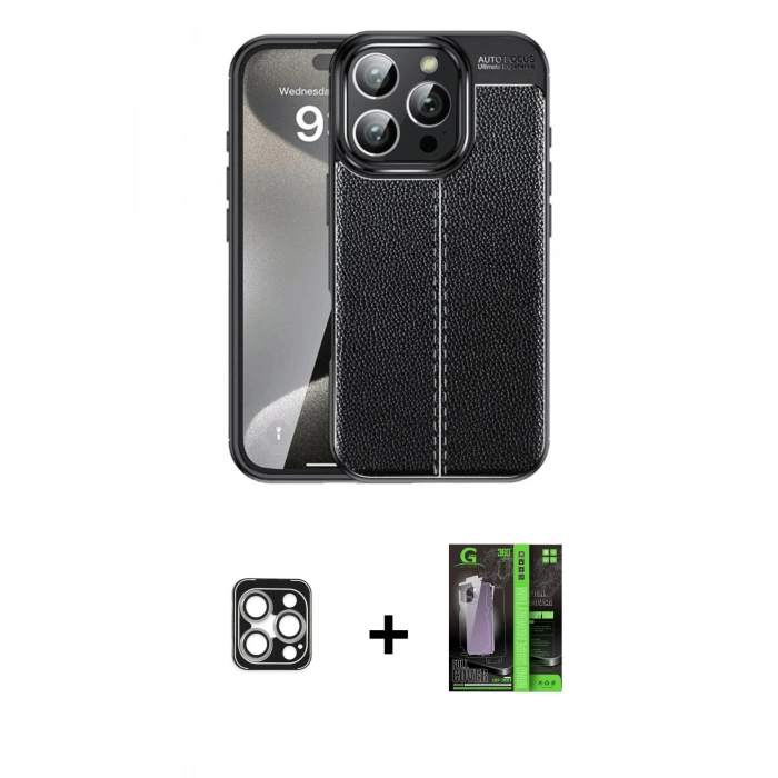MARSİLYAN™- iPhone 16 Pro Max Kılıf Doruk Klasik Özel Seri - Şeffaf 360 Full Body Arka Koruyucu + PVD Metal Kamera Lens - GS