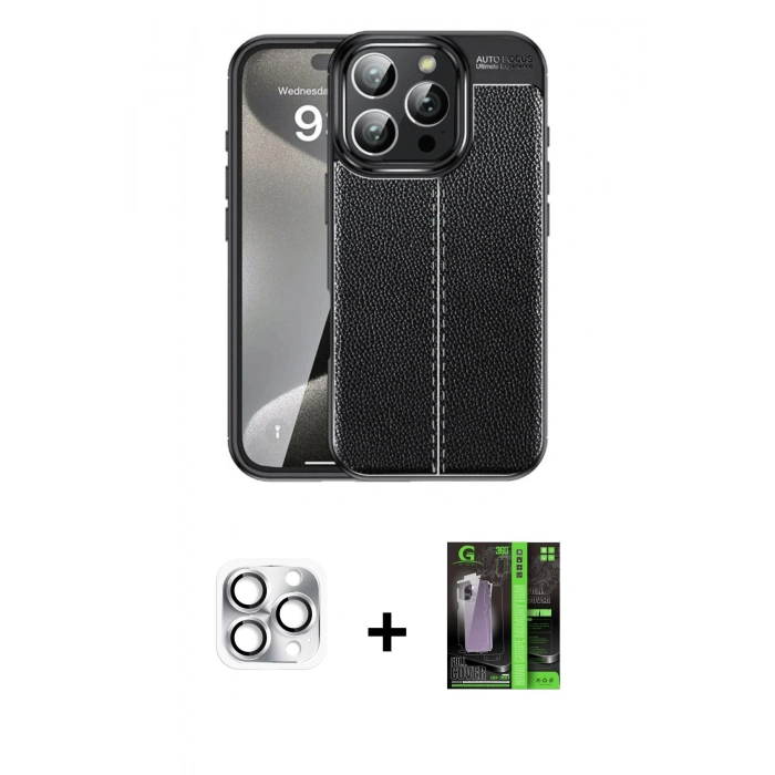 MARSİLYAN™- iPhone 16 Pro Max Kılıf Doruk Klasik Özel Seri - Şeffaf 360 Full Body Arka Koruyucu + Pers Alüminyum Kamera Lens - GS