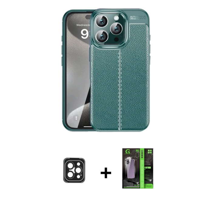 MARSİLYAN™- iPhone 16 Pro Max Kılıf Doruk Klasik Özel Seri - Şeffaf 360 Full Body Arka Koruyucu + PVD Metal Kamera Lens - SH