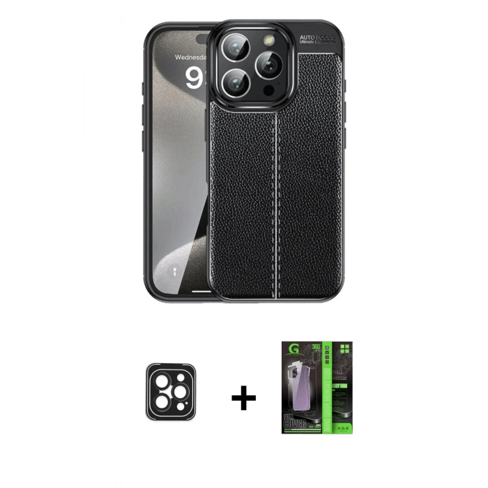 MARSİLYAN™- iPhone 16 Pro Max Kılıf Doruk Klasik Özel Seri - Şeffaf 360 Full Body Arka Koruyucu + PVD Metal Kamera Lens - SH