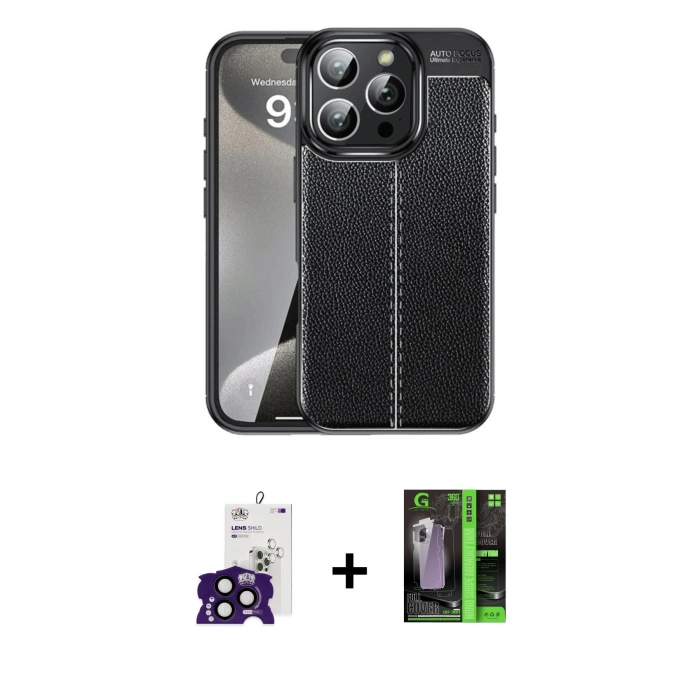 MARSİLYAN™- iPhone 16 Pro Max Kılıf Doruk Klasik Özel Seri - Şeffaf 360 Full Body Arka Koruyucu + Bilvis Titan Kamera Lens - SH