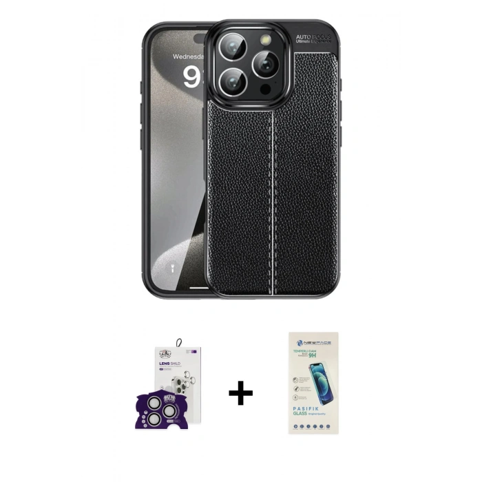 MARSİLYAN™- iPhone 16 Pro Max Kılıf Doruk Klasik Özel Seri - Şeffaf Pasifik Cam Ekran Koruyucu + Bilvis Titan Kamera Lens - GS