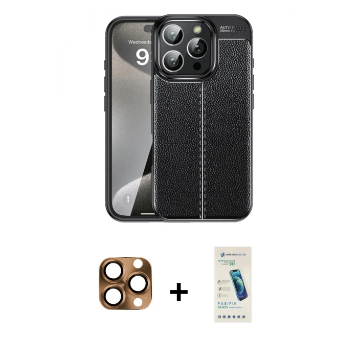 MARSİLYAN™- iPhone 16 Pro Max Kılıf Doruk Klasik Özel Seri - Şeffaf Pasifik Cam Ekran Koruyucu + Pers Alüminyum Kamera Lens - CLTM