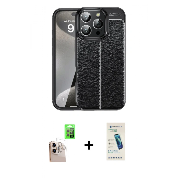 MARSİLYAN™- iPhone 16 Pro Max Kılıf Doruk Klasik Özel Seri - Şeffaf Pasifik Cam Ekran Koruyucu + Raze Metal Kamera Lens - NLGY