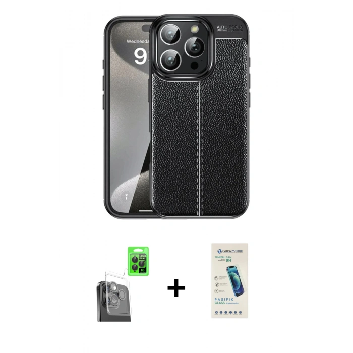 MARSİLYAN™- iPhone 16 Pro Max Kılıf Doruk Klasik Özel Seri - Şeffaf Pasifik Cam Ekran Koruyucu + Raze Metal Kamera Lens - SH