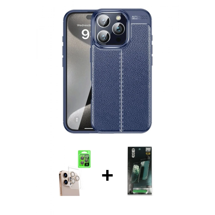 MARSİLYAN™- iPhone 16 Pro Max Kılıf Doruk Klasik Özel Seri - Siyah 360 Mat Full Body Arka Koruyucu + Raze Metal Kamera Lens - NLGY
