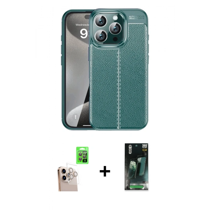 MARSİLYAN™- iPhone 16 Pro Max Kılıf Doruk Klasik Özel Seri - Siyah 360 Mat Full Body Arka Koruyucu + Raze Metal Kamera Lens - NLGY
