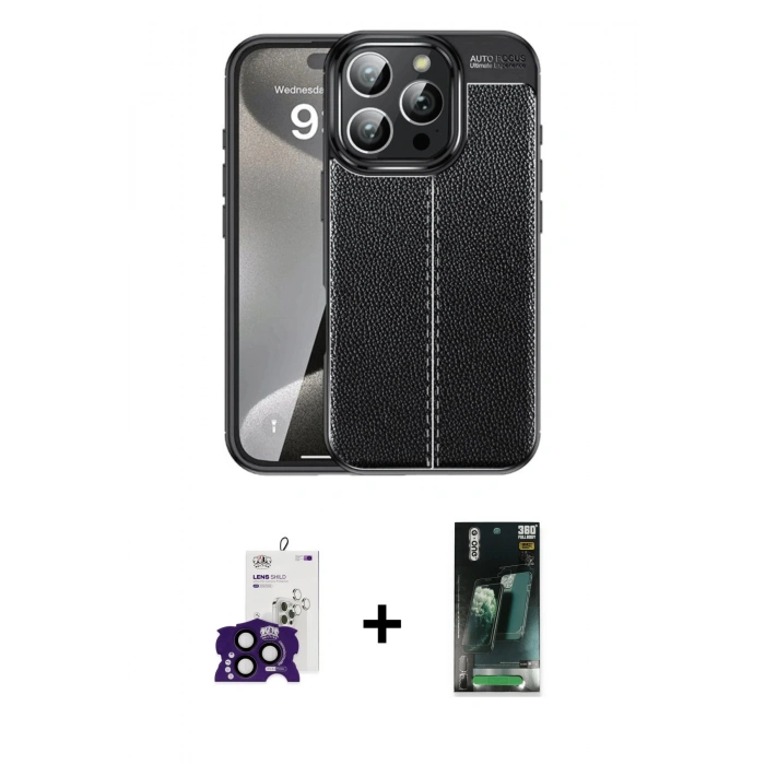 MARSİLYAN™- iPhone 16 Pro Max Kılıf Doruk Klasik Özel Seri - Siyah 360 Mat Full Body Arka Koruyucu + Bilvis Titan Kamera Lens - SH