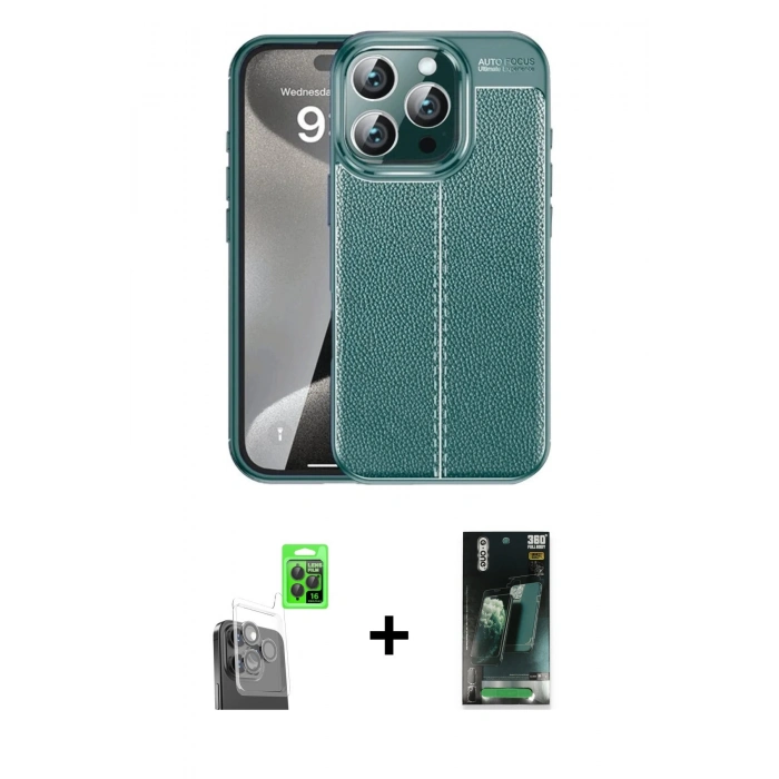 MARSİLYAN™- iPhone 16 Pro Max Kılıf Doruk Klasik Özel Seri - Siyah 360 Mat Full Body Arka Koruyucu + Raze Metal Kamera Lens - SH