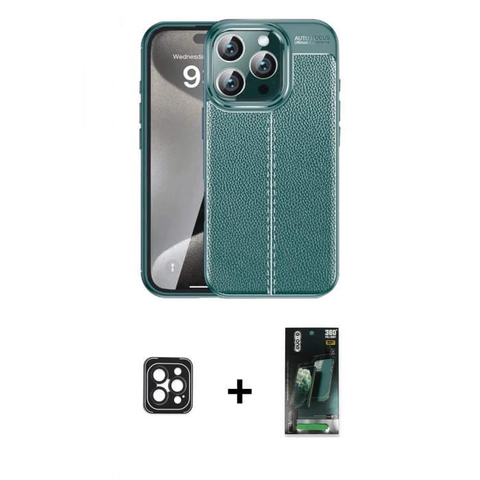MARSİLYAN™- iPhone 16 Pro Max Kılıf Doruk Klasik Özel Seri - Siyah 360 Mat Full Body Arka Koruyucu + PVD Metal Kamera Lens - SH