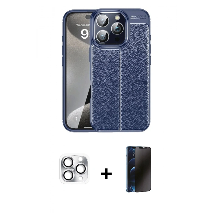 MARSİLYAN™- iPhone 16 Pro Max Kılıf Doruk Klasik Özel Seri - Siyah 3D Antistatik Hayalet Cam Ekran Koruyucu + Pers Alüminyum Kamera Lens - GS